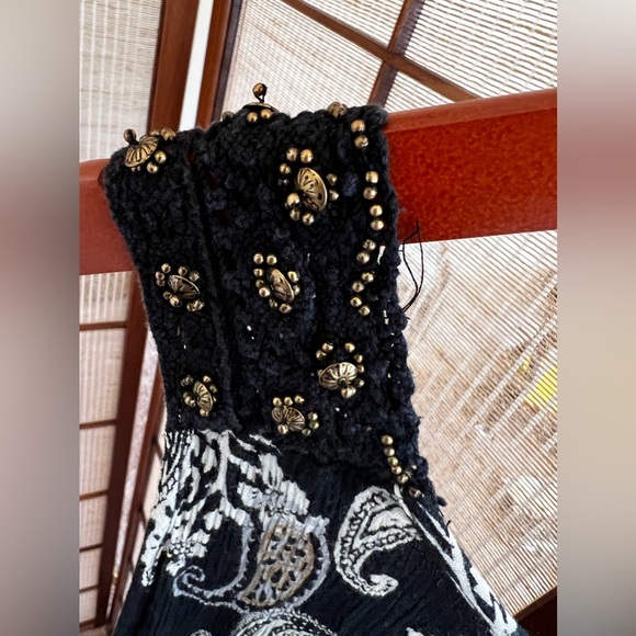 Forbidden paisley knee length crochet strap boho flutter waist tie rayon dress - Picture 7 of 8